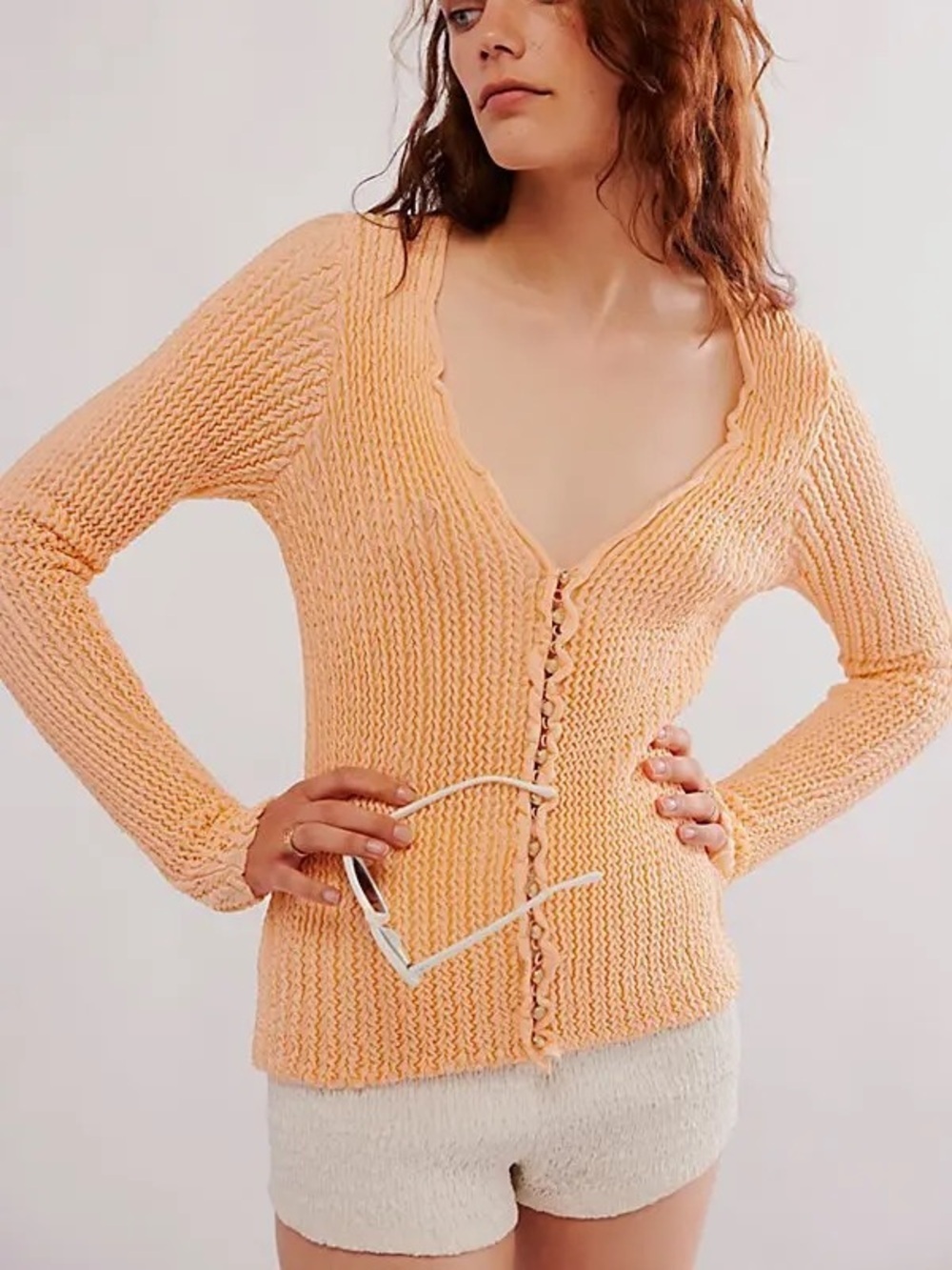 Free People Pucker Up Cardigan in Tender Peach Light Orange Size Medium NWT New